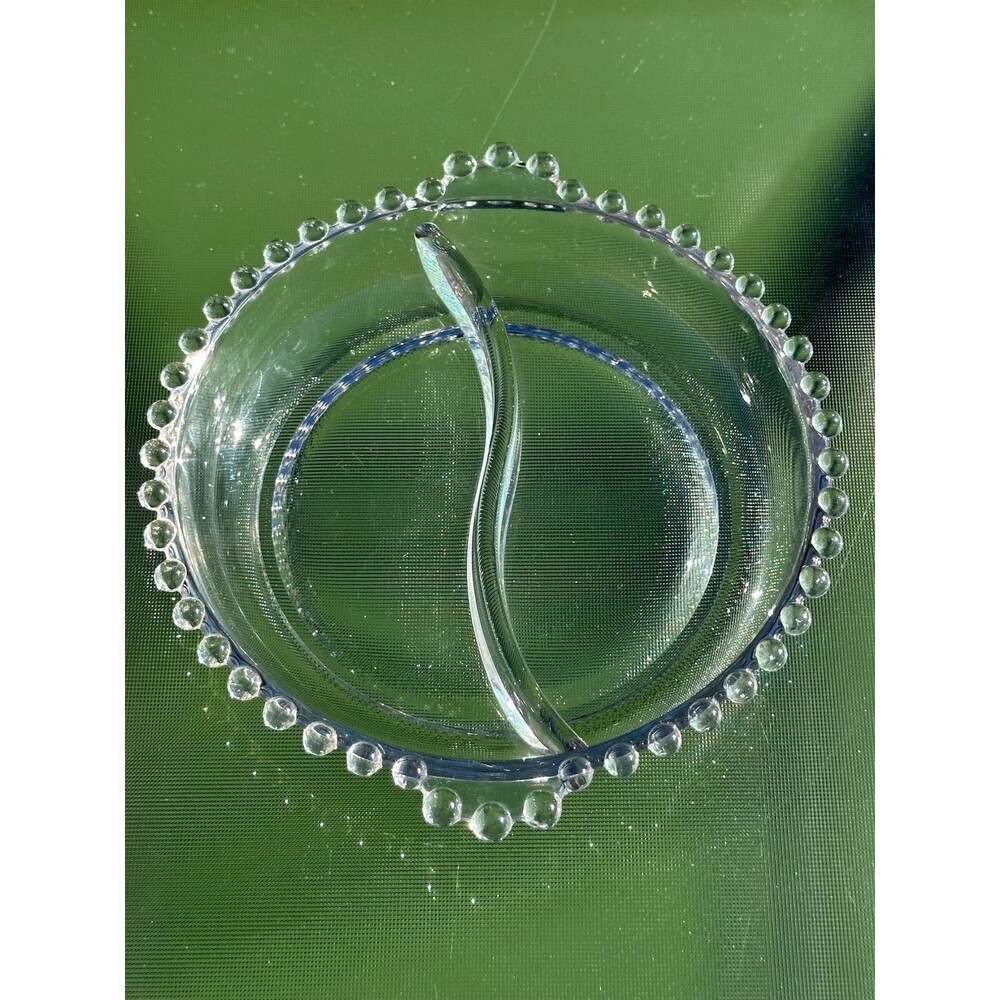 Imperial Glass Candlewick 7" 2-Part Divided Round Relish Nut Dish tray- Vintage